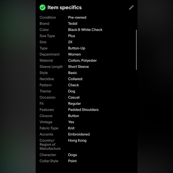 !!SOLD!!Vintage Embroidered Dog Button Up Shirt Womens 2X - Picture 9 of 9